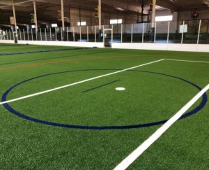 Indoor soccer field with artificial grass